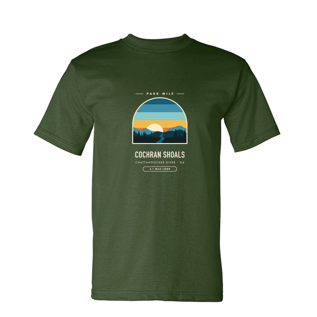 Cochran Shoals Finisher Tee in Army – front