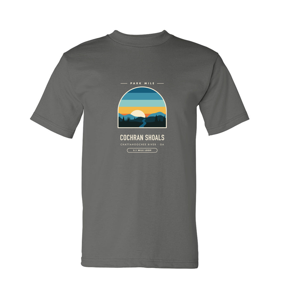 Cochran Shoals Finisher Tee in Charcoal – front