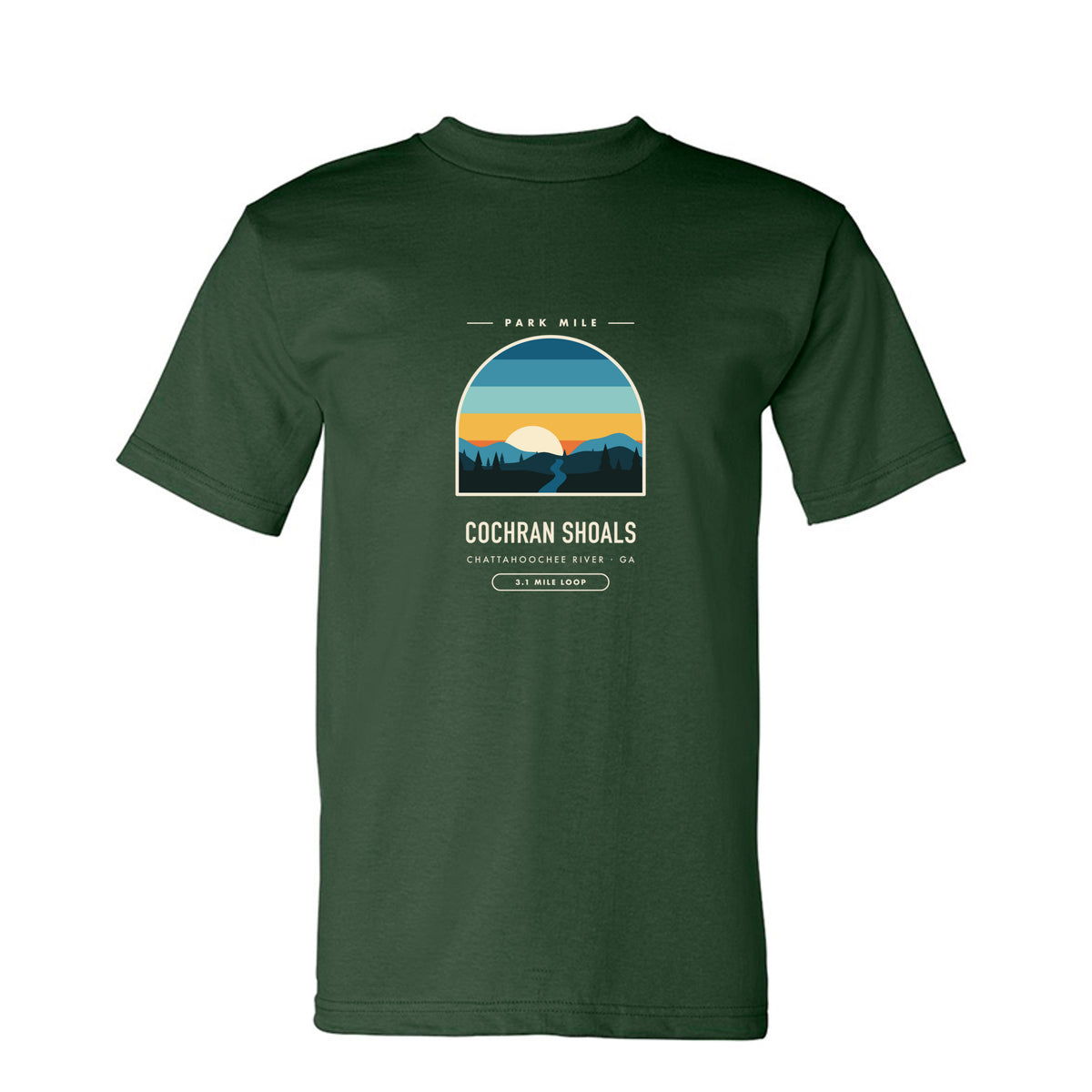 Cochran Shoals Finisher Tee in Forest Green – front