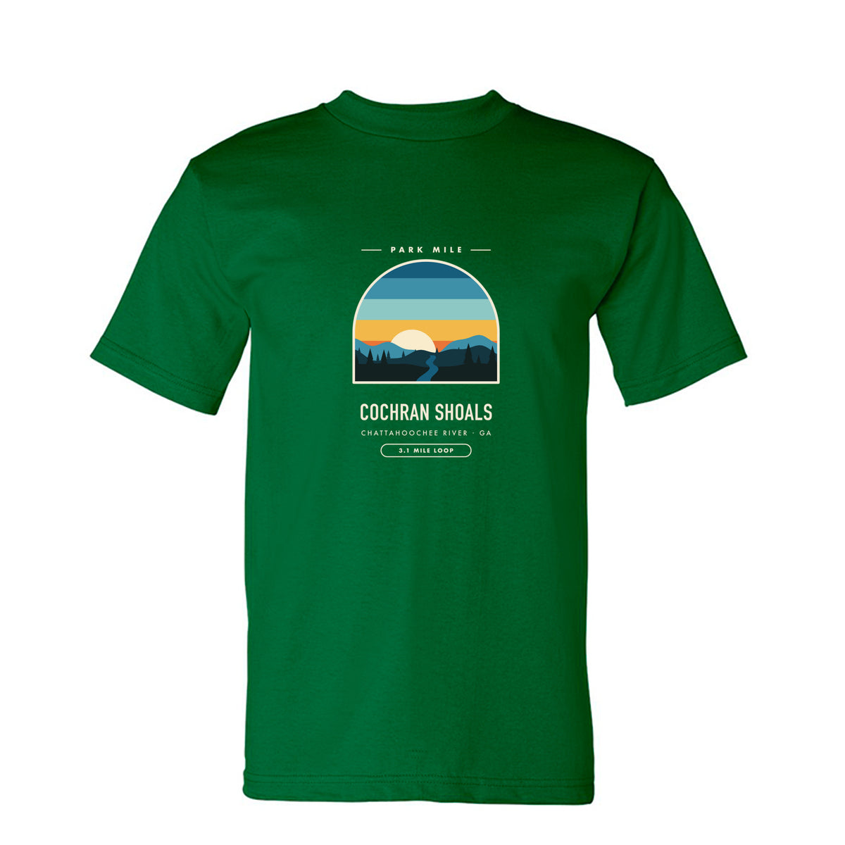 Cochran Shoals Finisher Tee in Kelly Green – front