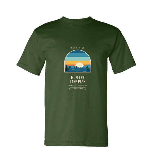 Mueller Lake Park Finisher Tee in Army – front