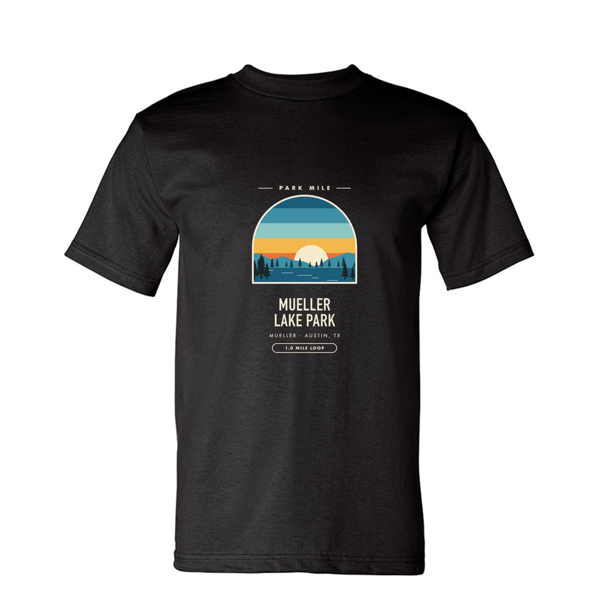 Mueller Lake Park Finisher Tee in Black – front