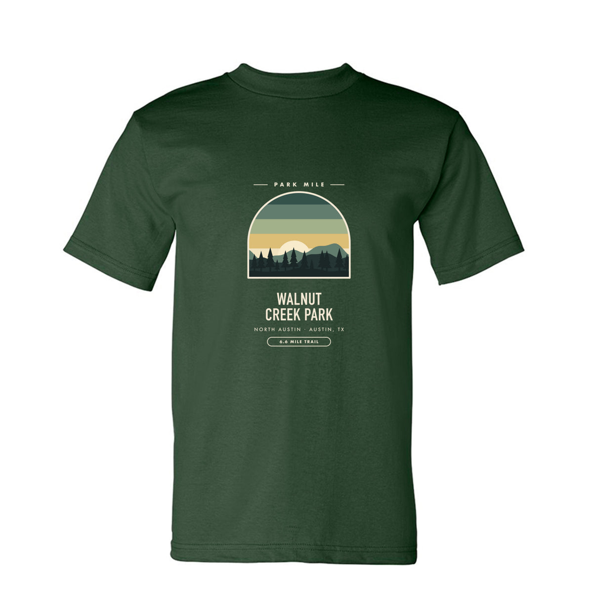 Walnut Creek Park Finisher Tee in Forest Green – front