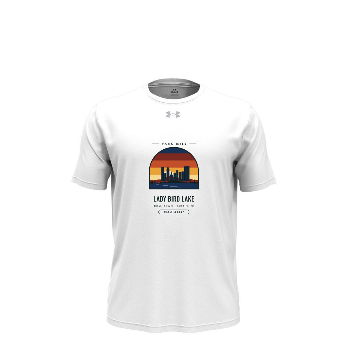 Lady Bird Lake Finisher Tech Tee (Light) in White/ Mod Grey – front