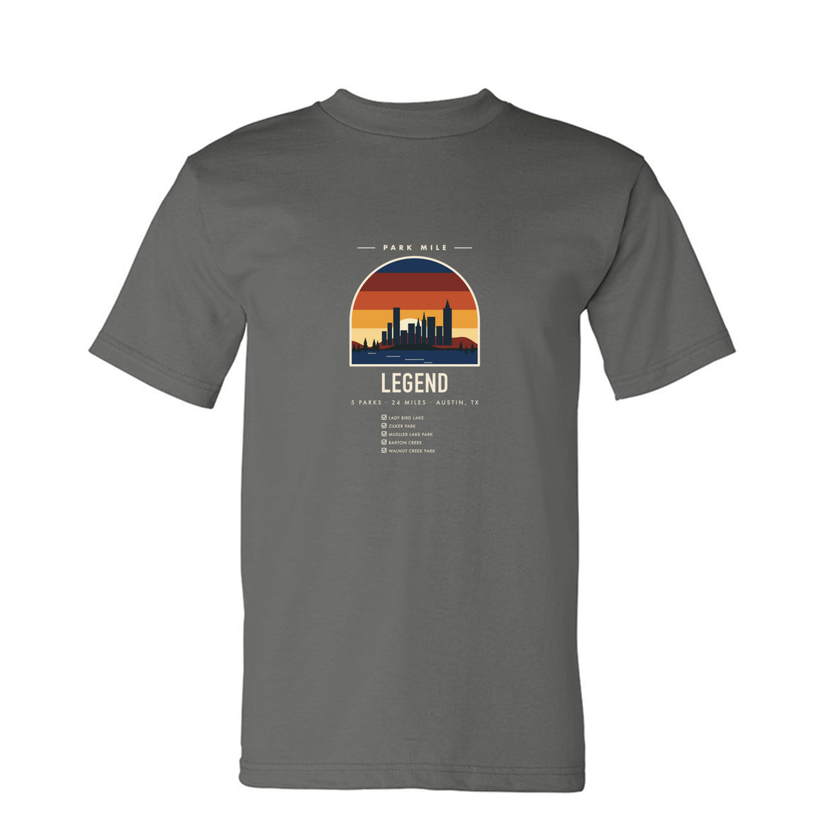 Park Mile Austin Legend Tee in Charcoal – front