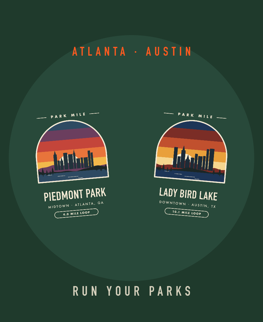 Park Mile medals: Piedmont Park, Atlanta and Lady Bird Lake, Austin